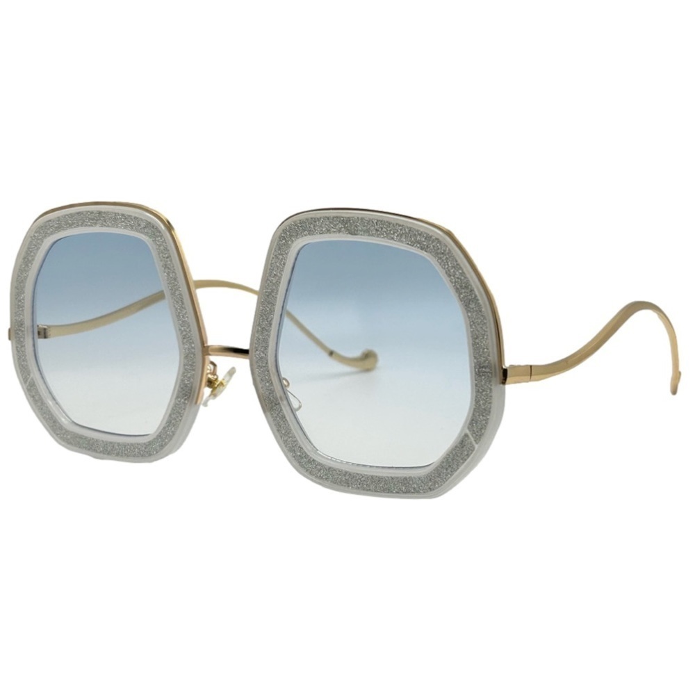 6177 | White/Blue Lens Large Ladies Sunglasses with Glitter Accent - Picture 3 of 5